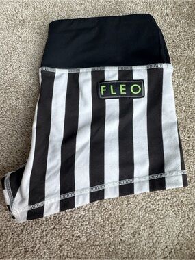 Fleo Beetlejuice Black & White Striped High-Waist Shorts with Neon Green Logo